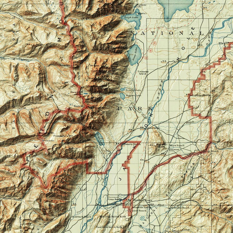 Grand Teton Shaded Relief Map - Muir Way - Relief Series