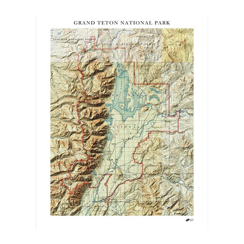 Grand Teton Shaded Relief Map - Muir Way - Relief Series