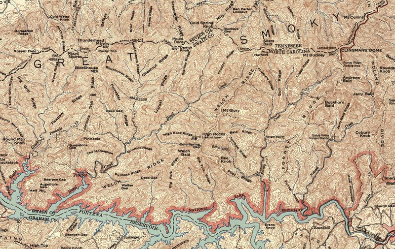 Great Smoky Mountains National Park Map 1953 - Muir Way - Vintage Map