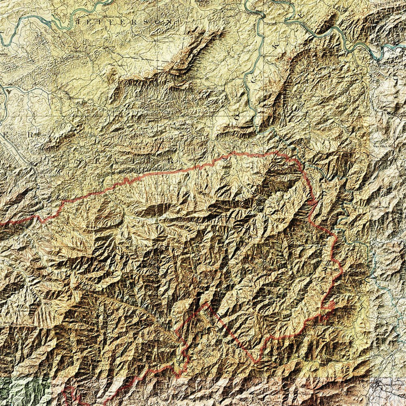 Great Smoky Mountains Shaded Relief Map - Muir Way - Relief Series