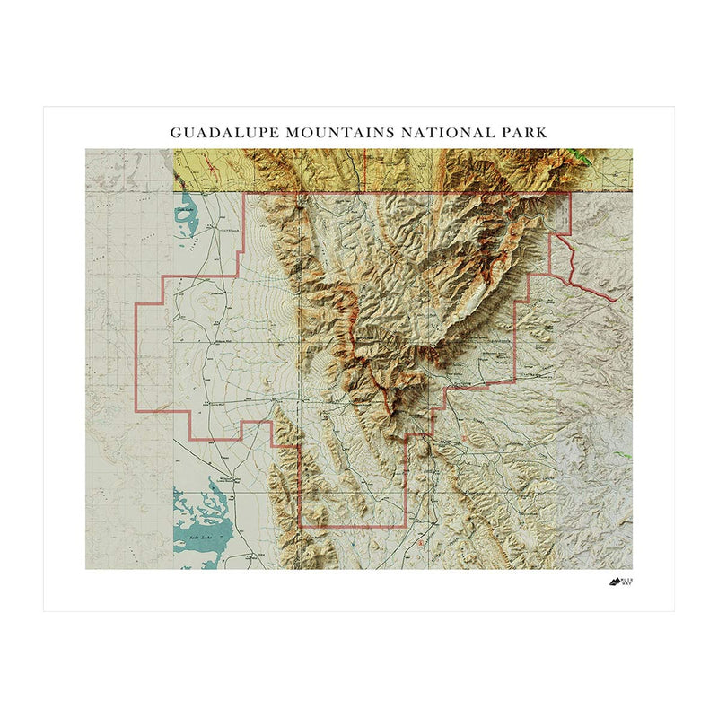 Guadalupe Mountains Shaded Relief Map - Muir Way - Relief Series