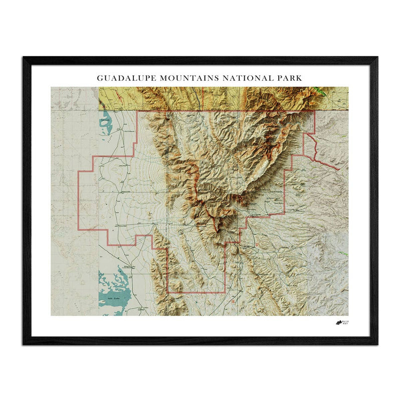 Guadalupe Mountains Shaded Relief Map - Muir Way - Relief Series