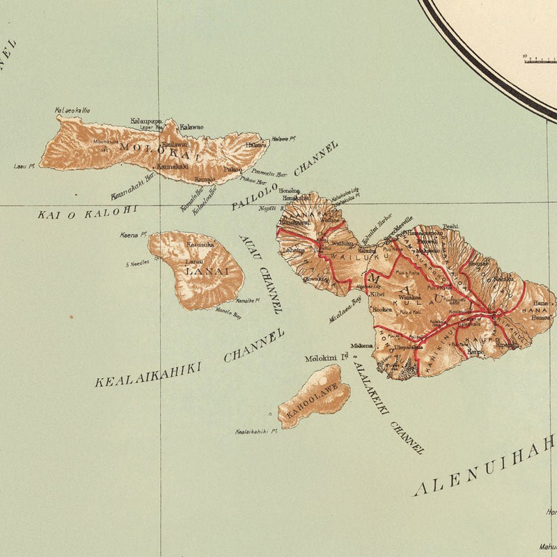 Hawaiian Islands 1918 Map - Muir Way - Vintage Map