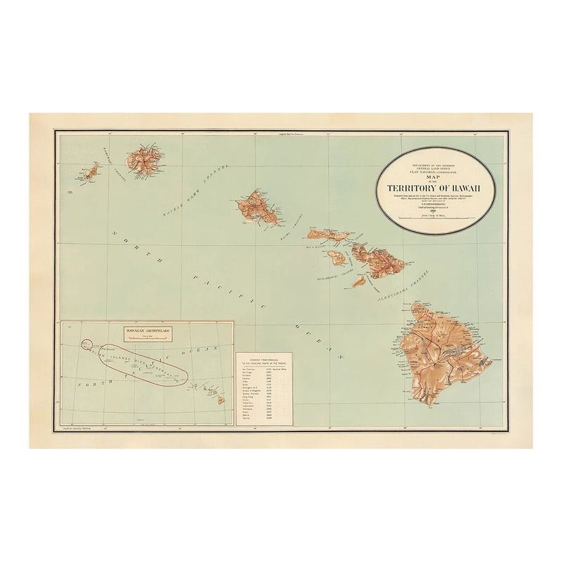 Hawaiian Islands 1918 Map - Muir Way - Vintage Map