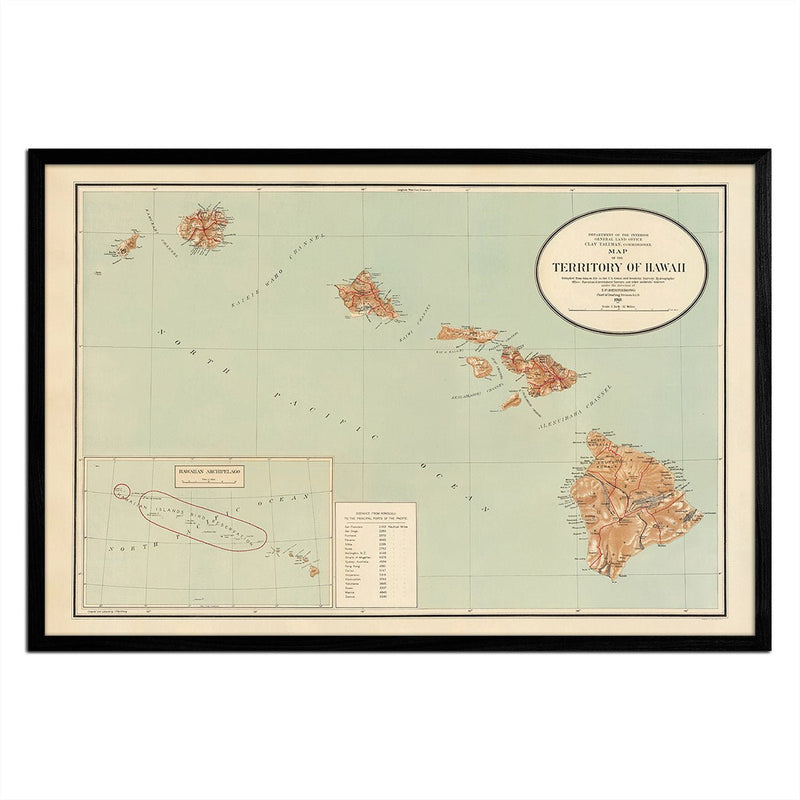 Hawaiian Islands 1918 Map - Muir Way - Vintage Map