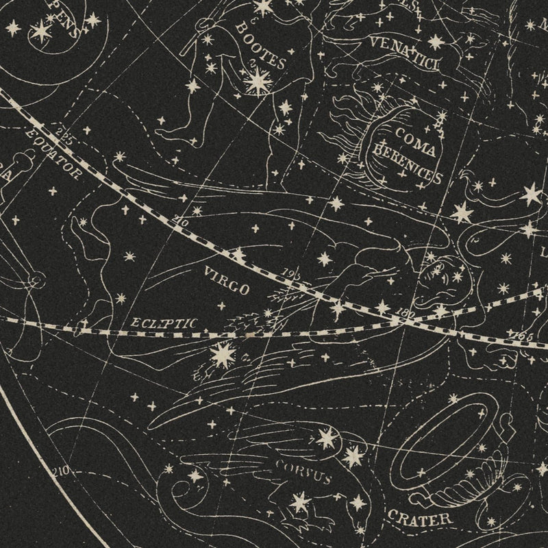 Map of the Heavens January - April 1850 - Muir Way - Vintage Map