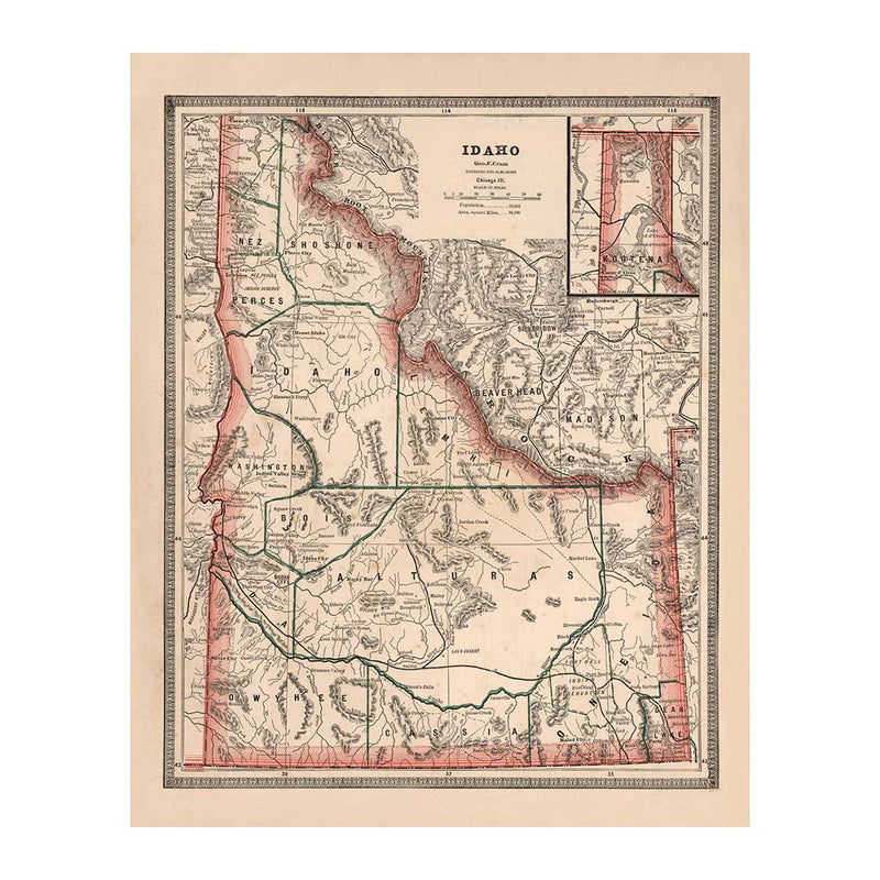 Idaho 1883 Map - Muir Way - Vintage Map
