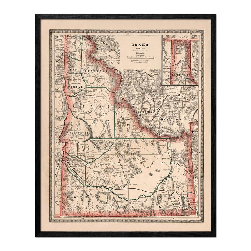 Vintage Map of Idaho 1883