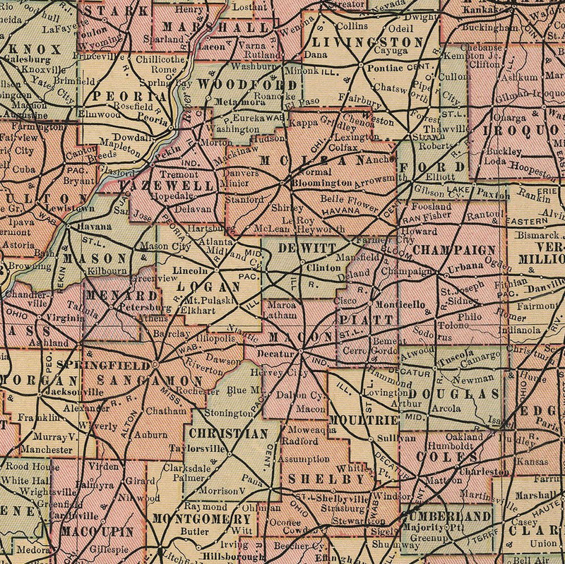 Illinois 1883 Map - Muir Way - Vintage Map