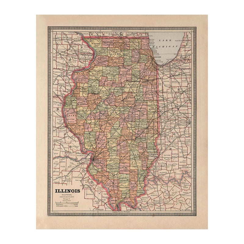 Illinois 1883 Map - Muir Way - Vintage Map