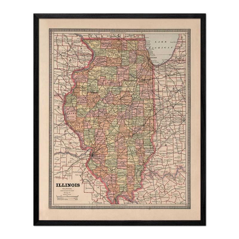 Vintage Map of Illinois 1883