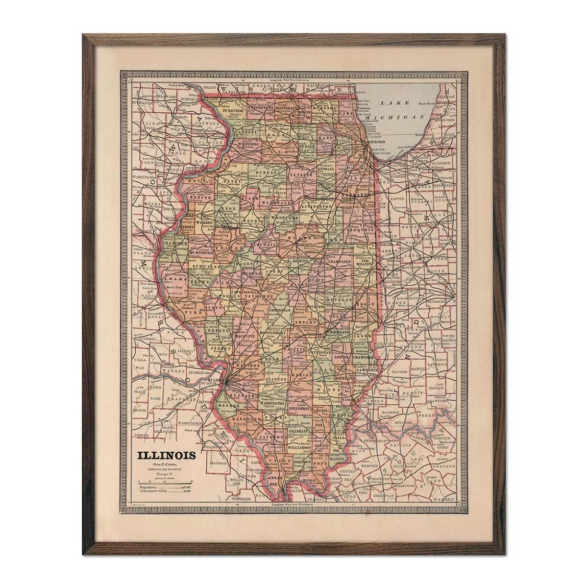 Vintage Map of Illinois 1883