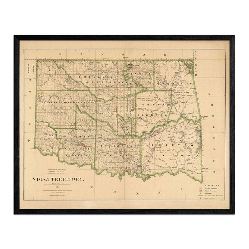 Indian Territory (Oklahoma) 1876 Map - Muir Way - Vintage Map
