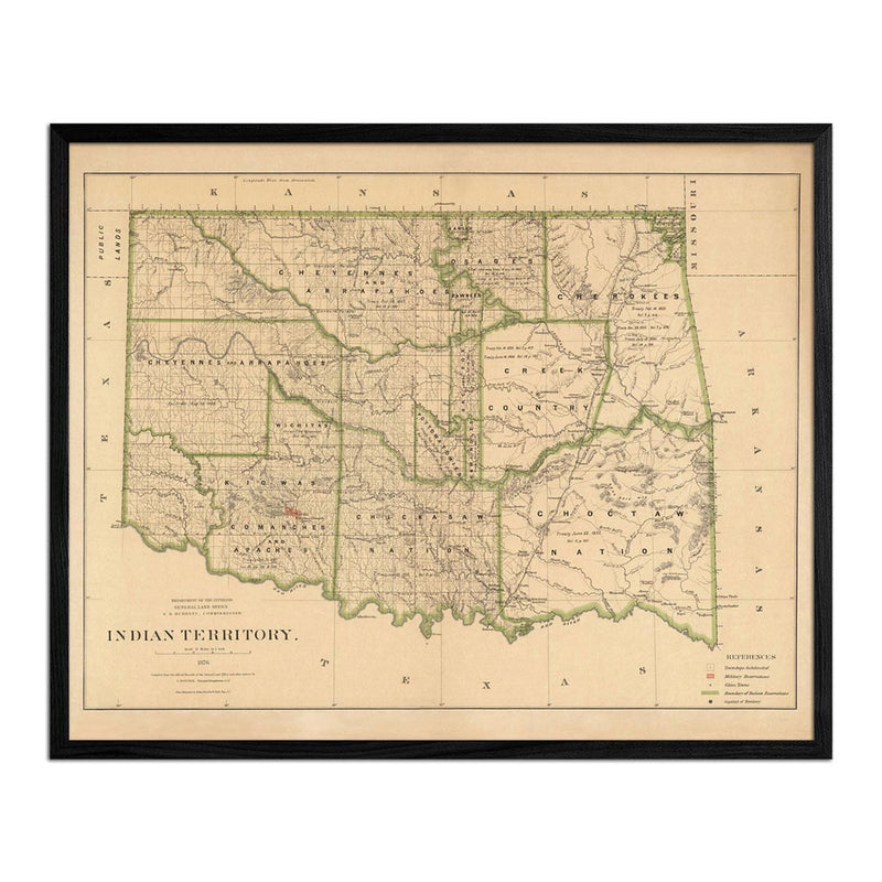 Map of Indian Territory (Oklahoma) 1876