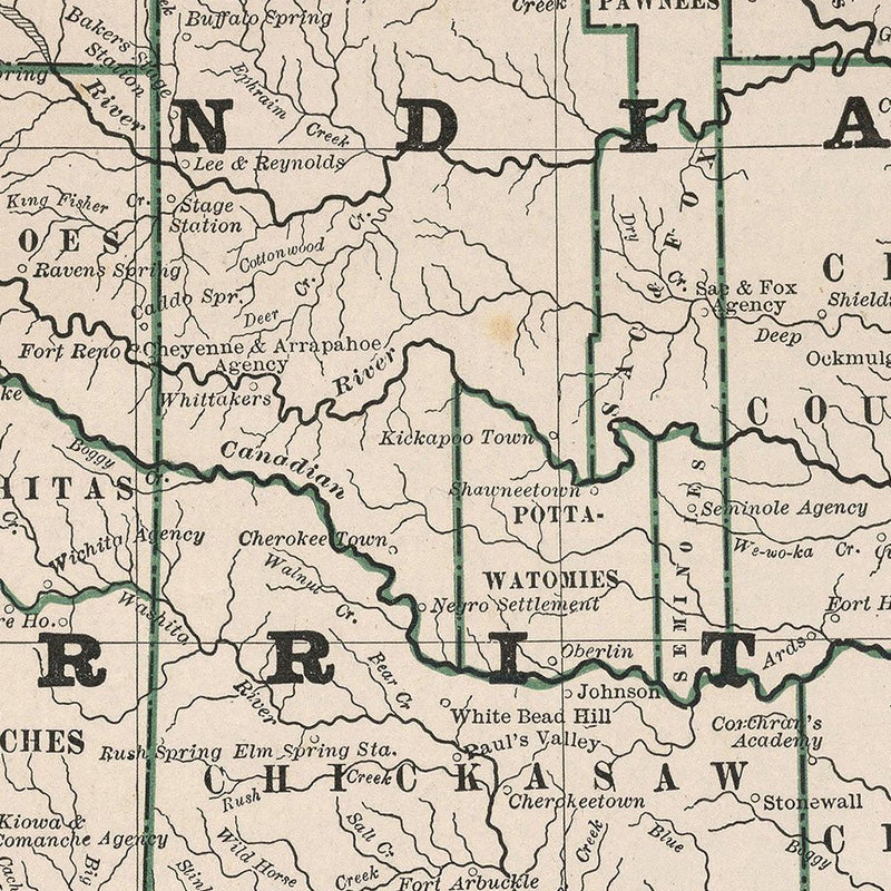 Indian Territory (Oklahoma) 1883 Map - Muir Way - Vintage Map