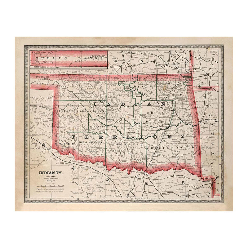 Indian Territory (Oklahoma) 1883 Map - Muir Way - Vintage Map