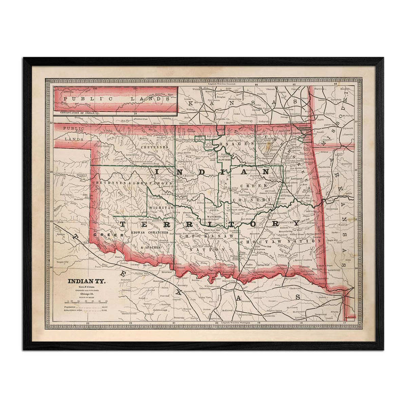 Indian Territory (Oklahoma) 1883 Map - Muir Way - Vintage Map
