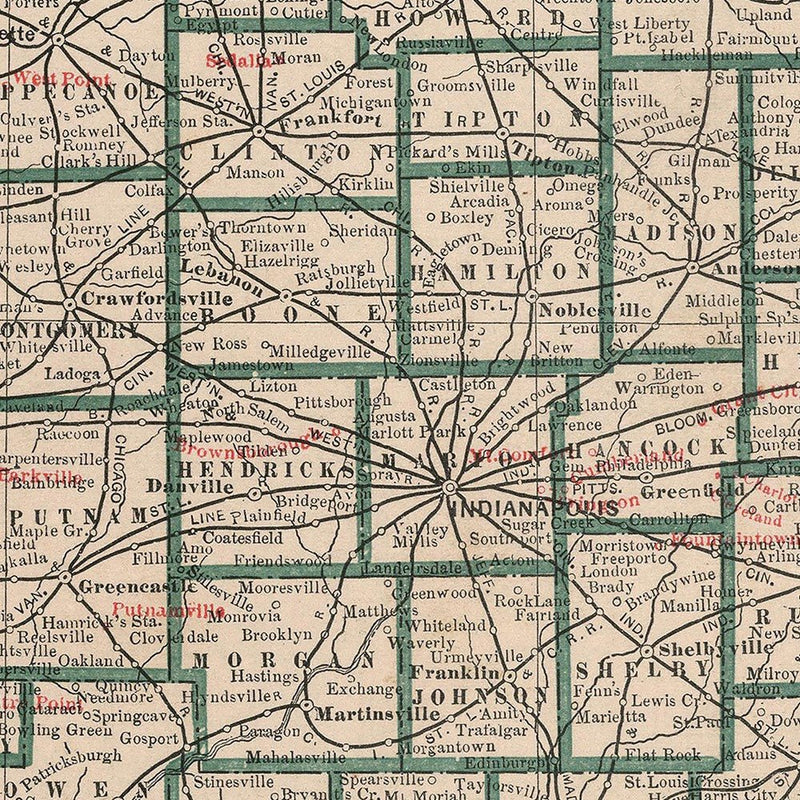 Indiana 1883 Map - Muir Way - Vintage Map