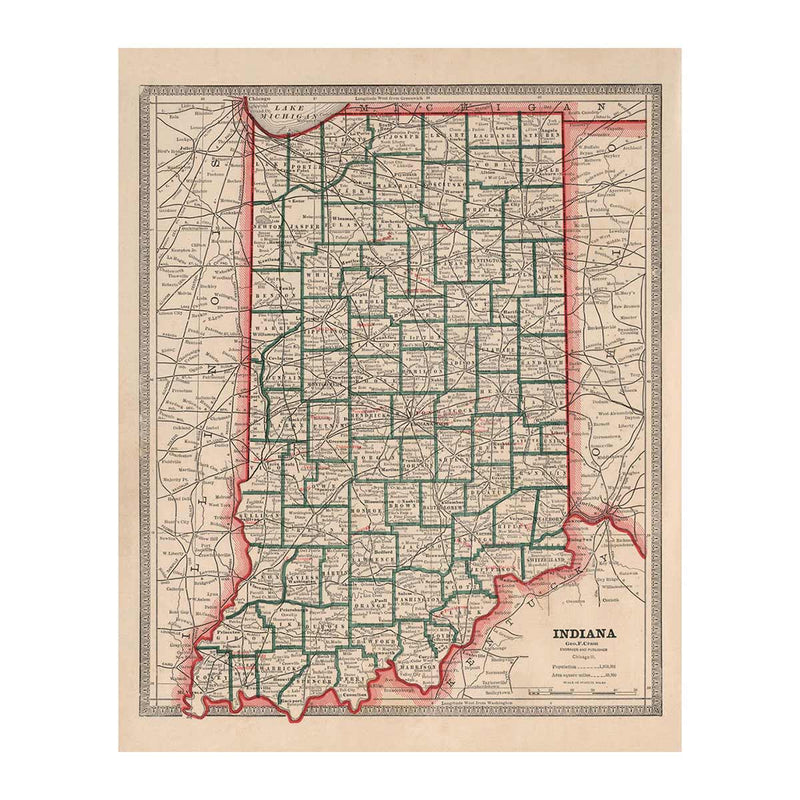 Indiana 1883 Map - Muir Way - Vintage Map