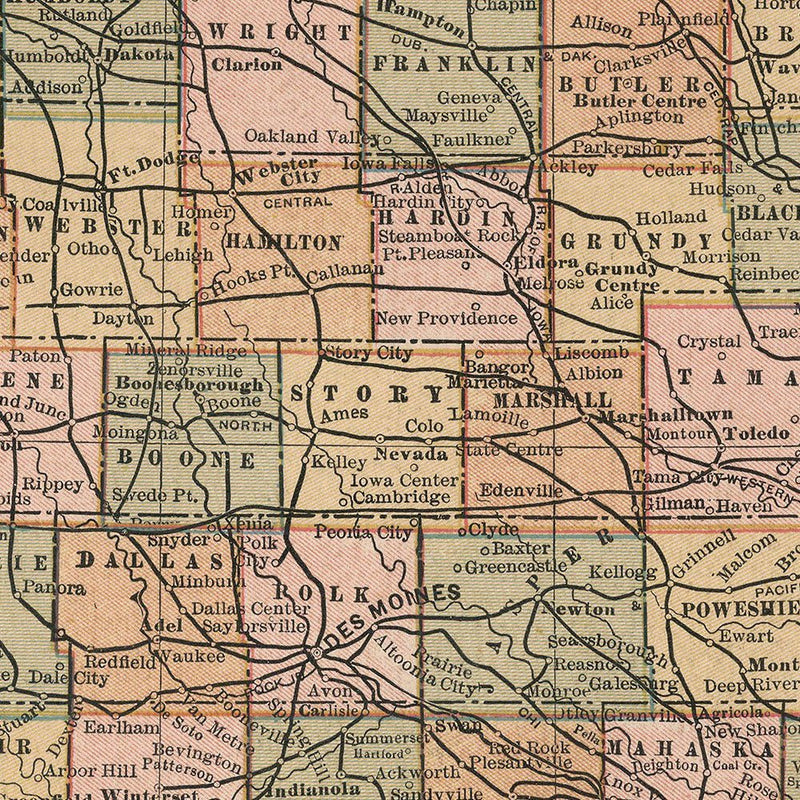 Iowa 1883 Map - Muir Way - Vintage Map