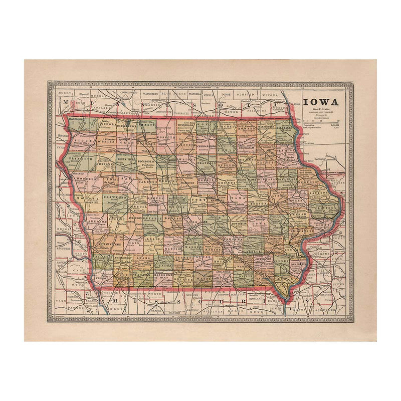 Iowa 1883 Map - Muir Way - Vintage Map