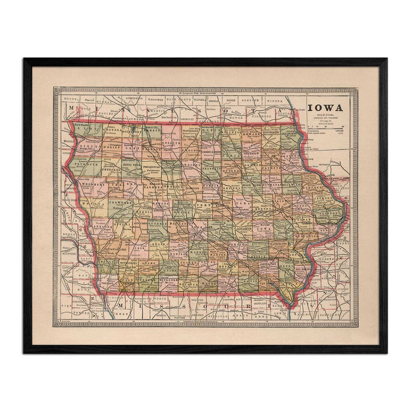 Iowa 1883 Map - Muir Way - Vintage Map