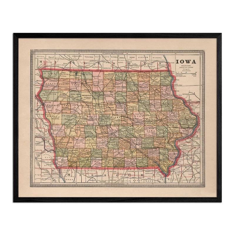 Vintage Map of Iowa 1883
