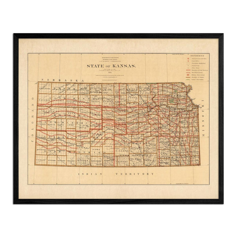 Map of Kansas State 1876