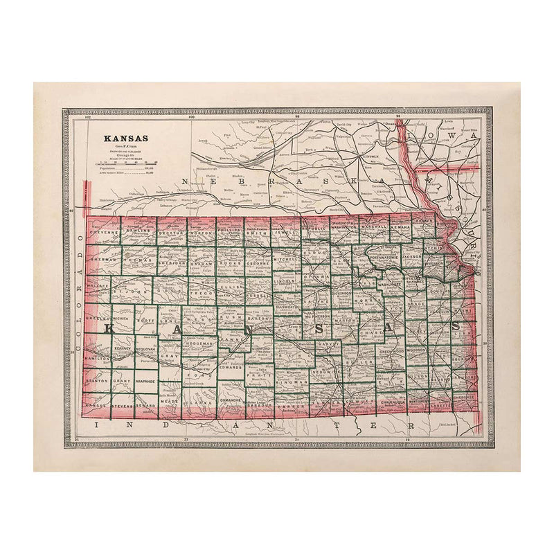 Kansas 1883 Map - Muir Way - Vintage Map