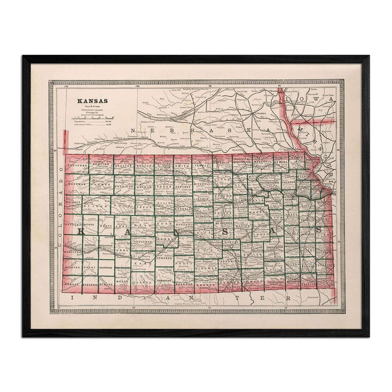 Vintage Map of Kansas 1883