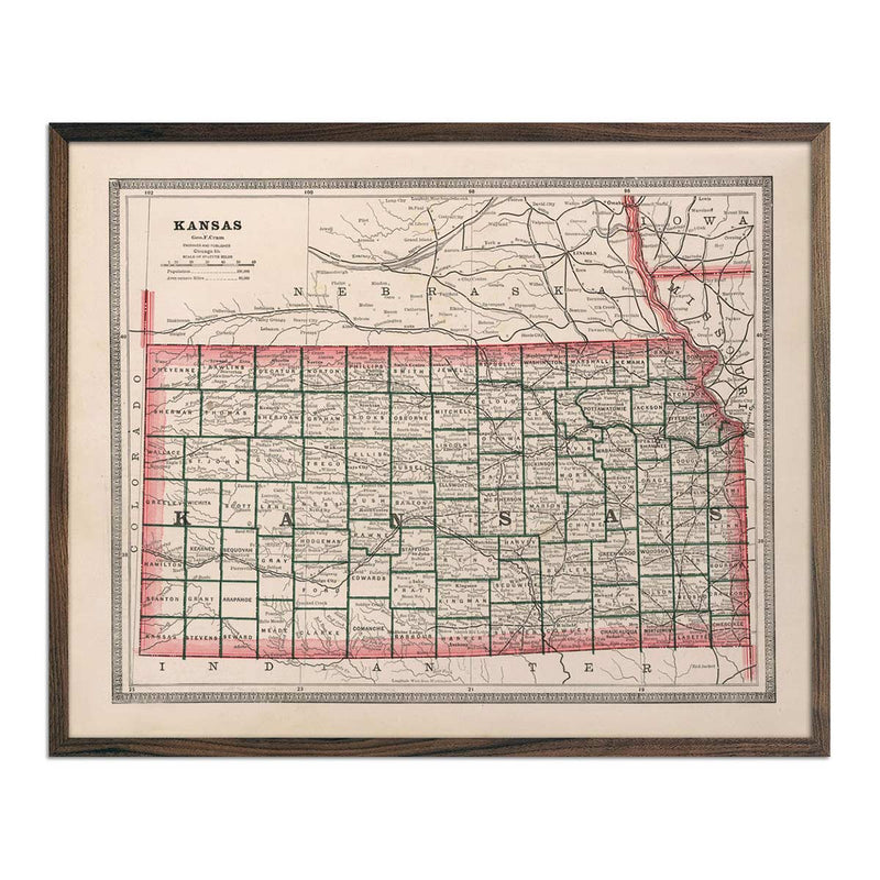 Kansas 1883 Map - Muir Way - Vintage Map