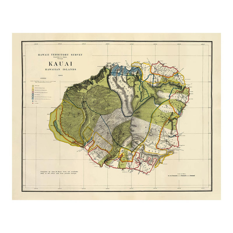 Kauai Island 1903 Map - Muir Way - Vintage Map