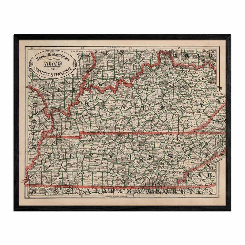 Kentucky and Tennessee 1883 Map - Muir Way - Vintage Map