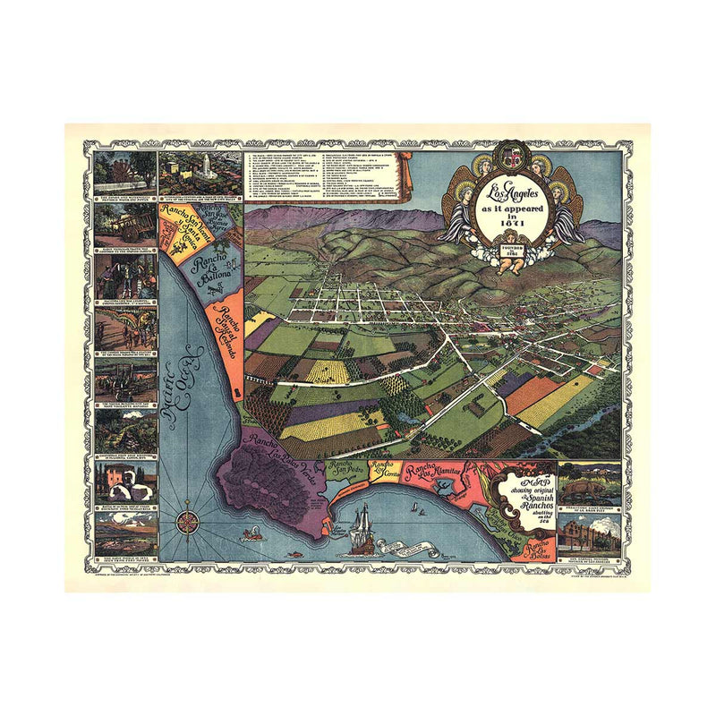 Los Angeles, California Pictorial Map - 1871 - Muir Way - Vintage Map
