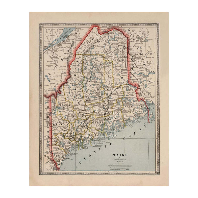 Maine 1883 Map - Muir Way - Vintage Map