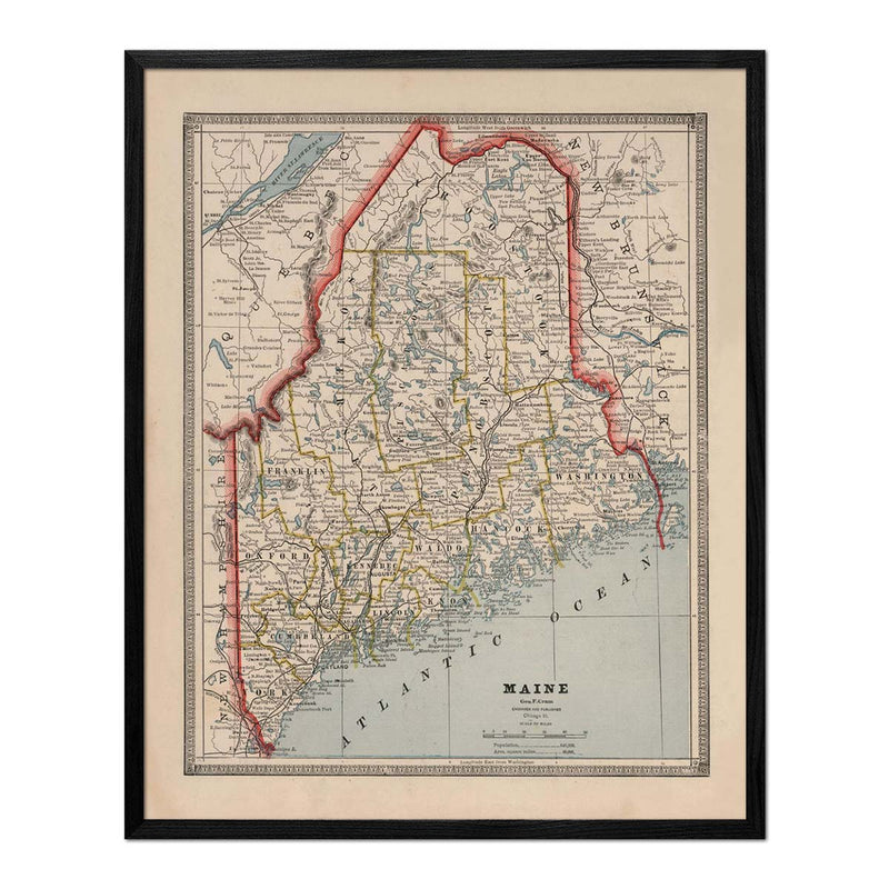 Vintage Map of Maine 1883