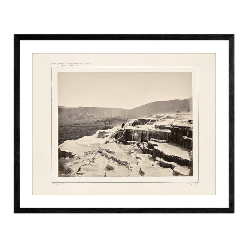 Mammoth Hot Springs on Gardiner's River with Man, Yellowstone 1873 - Muir Way - Photograph