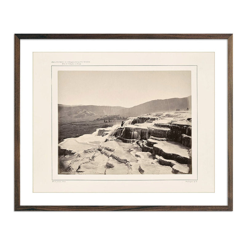 Mammoth Hot Springs on Gardiner's River with Man, Yellowstone 1873 - Muir Way - Photograph