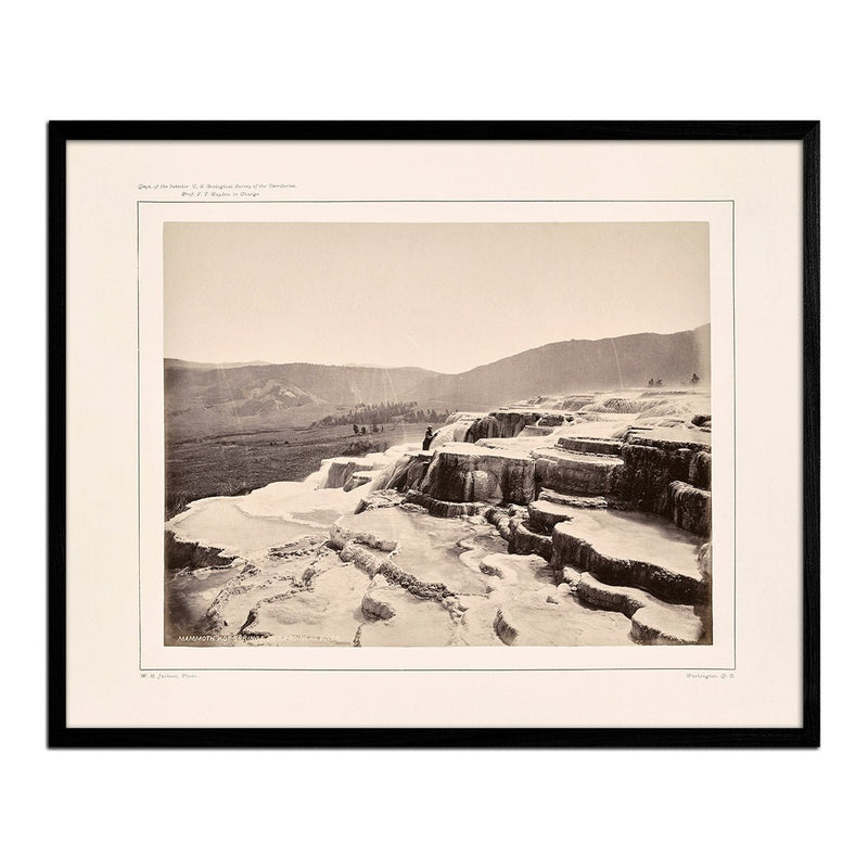 Mammoth Hot Springs on Gardiner's River with Man, Yellowstone 1873 - Muir Way - Photograph