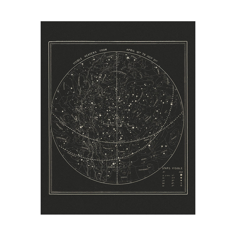 Map of the Heavens April - July 1850 - Muir Way - Vintage Map