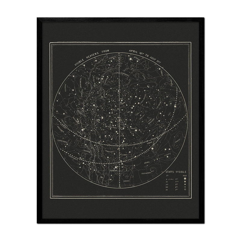 Map of the Heavens April - July 1850 - Muir Way - Vintage Map