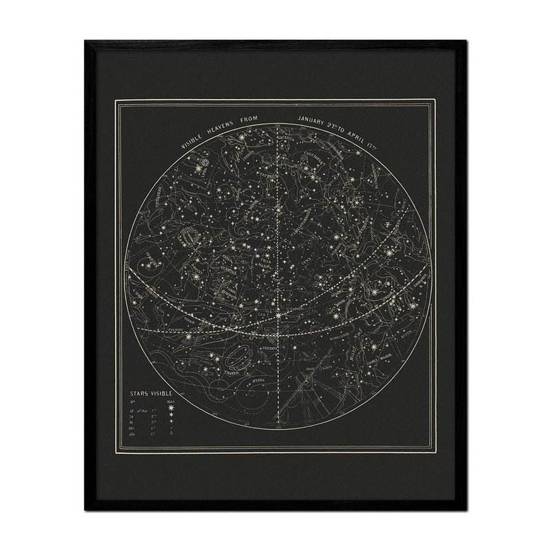 Map of the Heavens January - April 1850 - Muir Way - Vintage Map