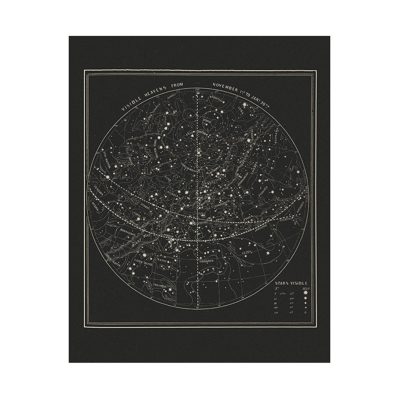 Map of the Heavens November - January 1850 - Muir Way - Vintage Map