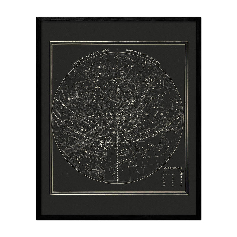 Map of the Heavens November - January 1850 - Muir Way - Vintage Map