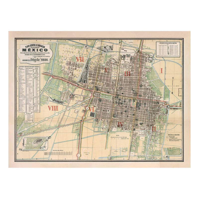 Mexico City Map 1886 - Muir Way - Vintage Map
