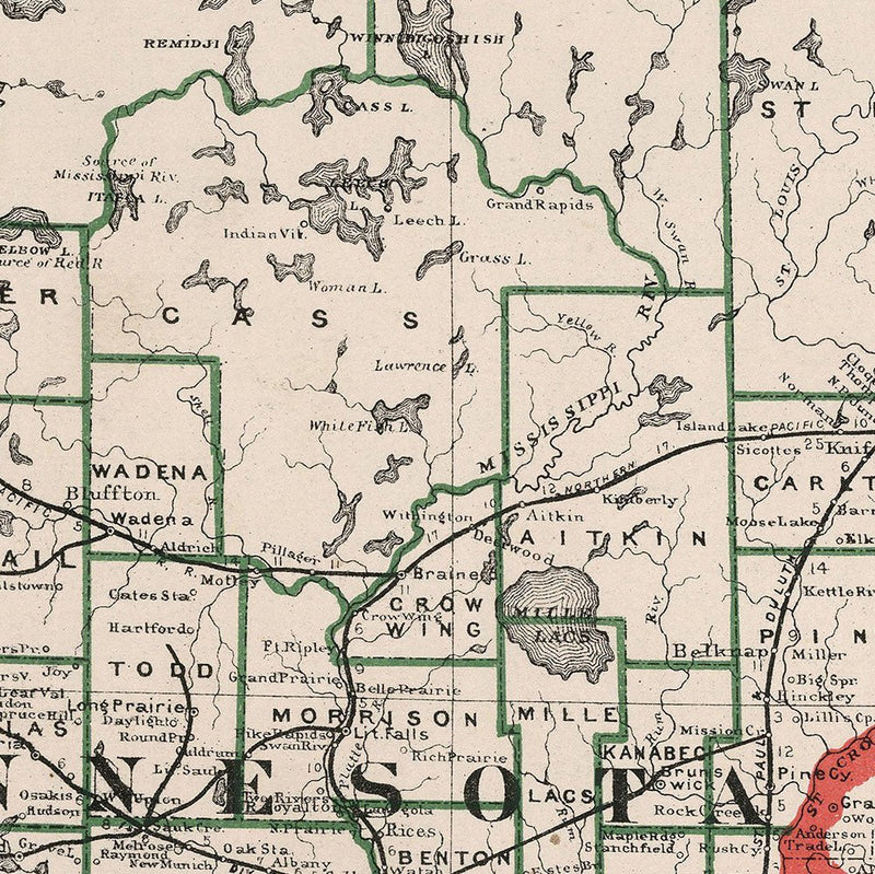 Minnesota 1883 Map - Muir Way - Vintage Map
