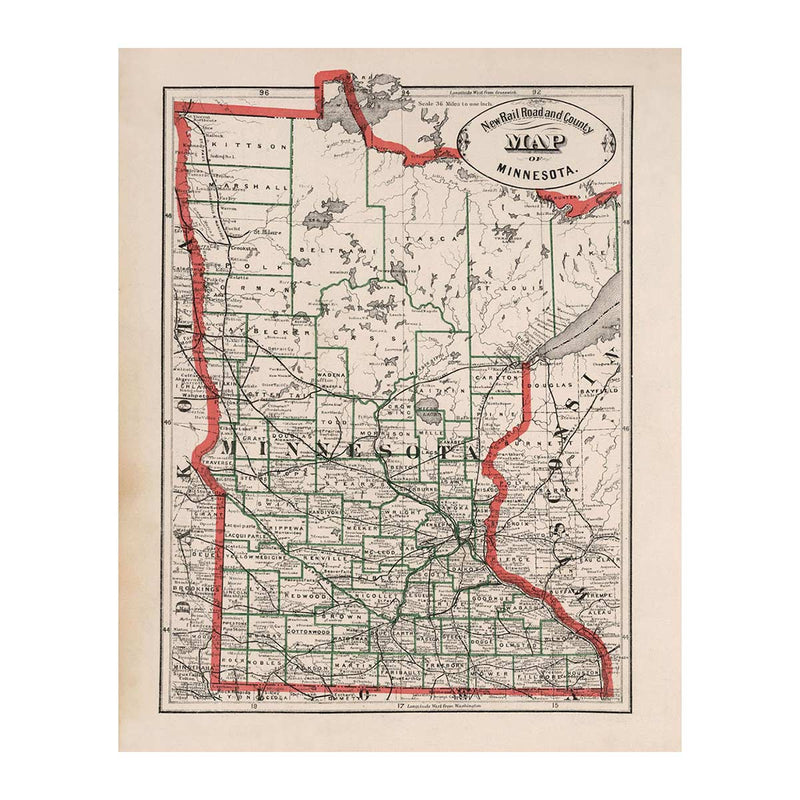 Minnesota 1883 Map - Muir Way - Vintage Map