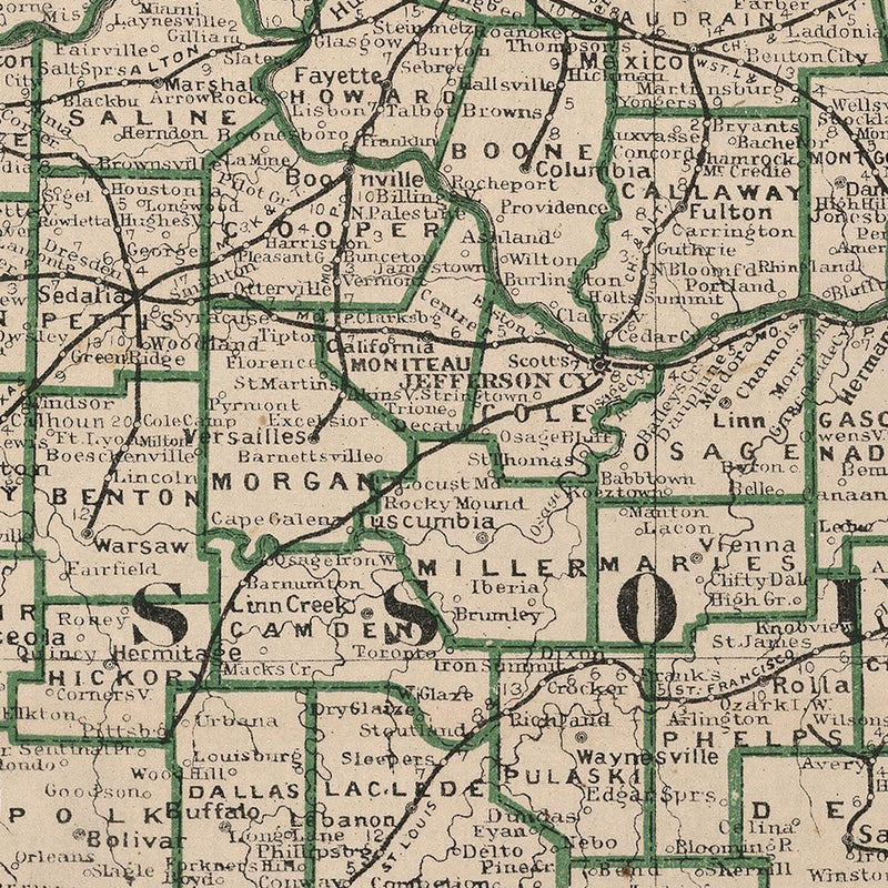 Missouri 1883 Map - Muir Way - Vintage Map