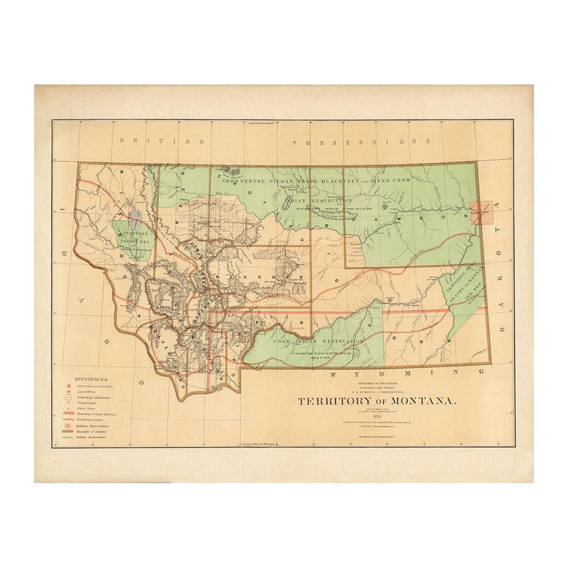 Montana Territory 1876 Map - Muir Way - Vintage Map