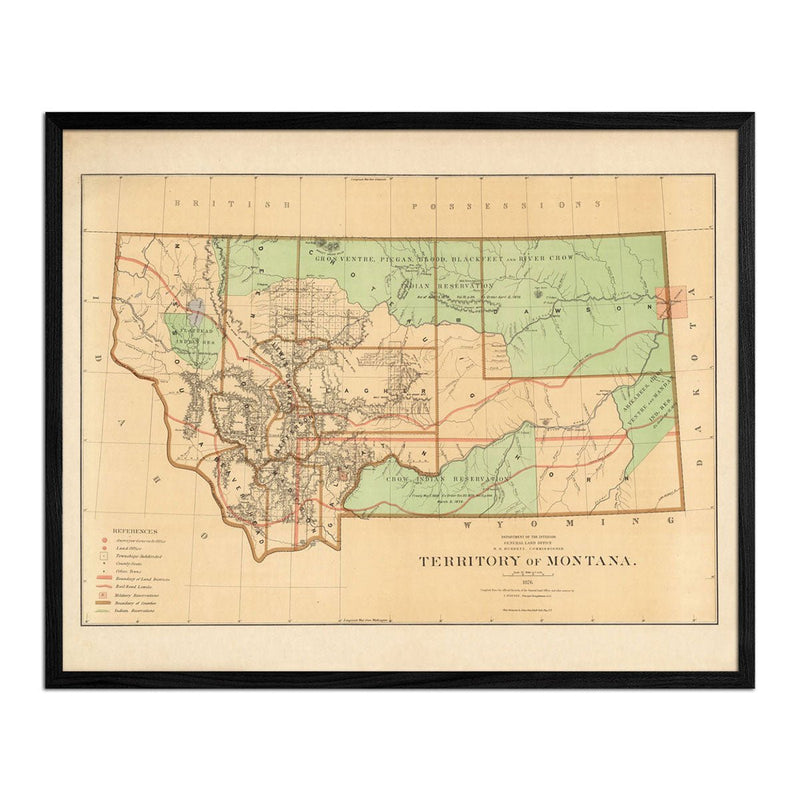 Montana Territory 1876 Map - Muir Way - Vintage Map